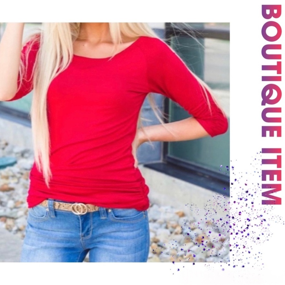 Red Side Shirring Tunic Top! - Picture 2 of 2